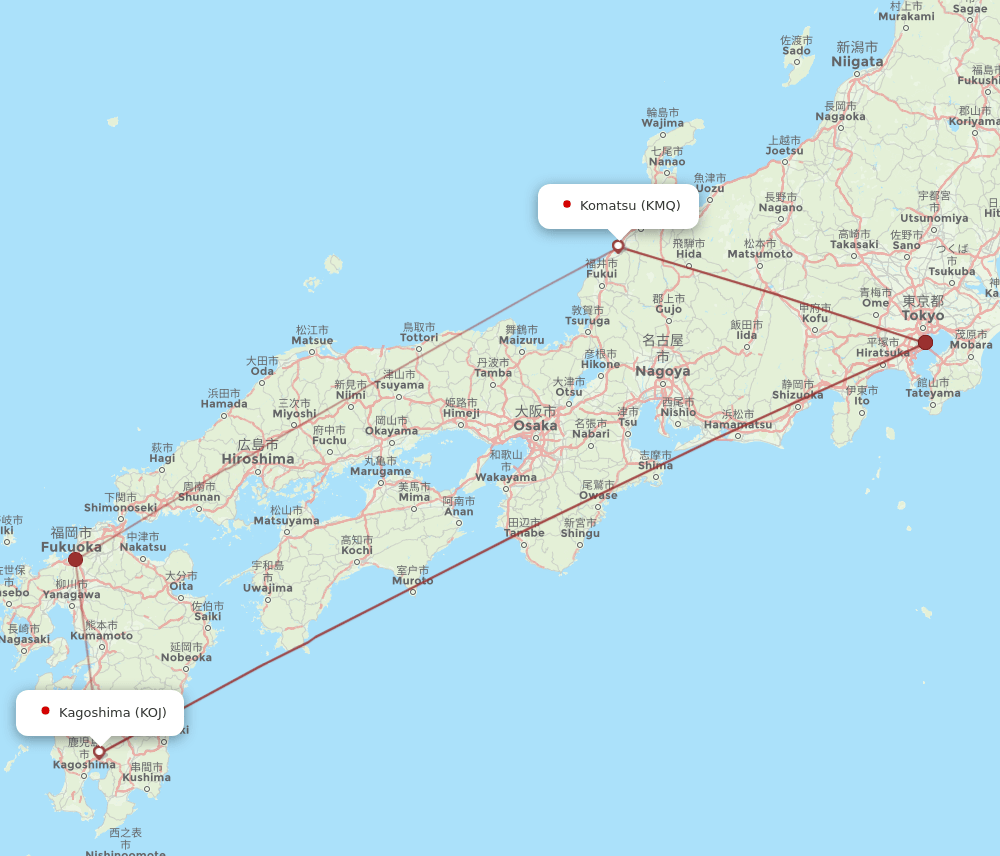 KOJ-KMQ flight routes