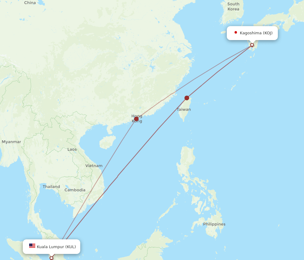 KOJ to KUL flights and routes map