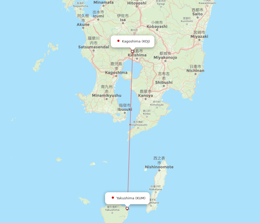 KOJ to KUM flights and routes map