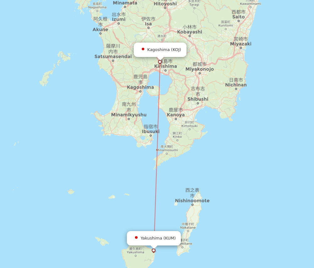 Kagoshima - Yakushima route map and flight paths