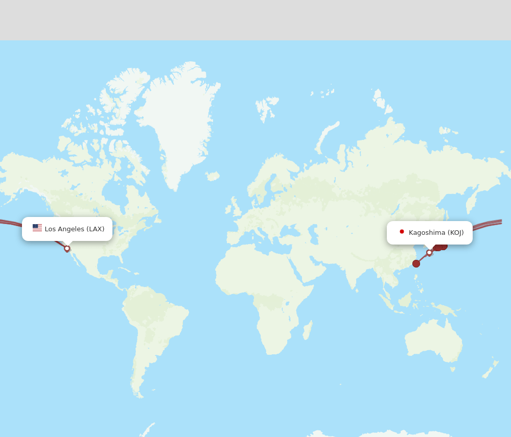 KOJ to LAX flights and routes map