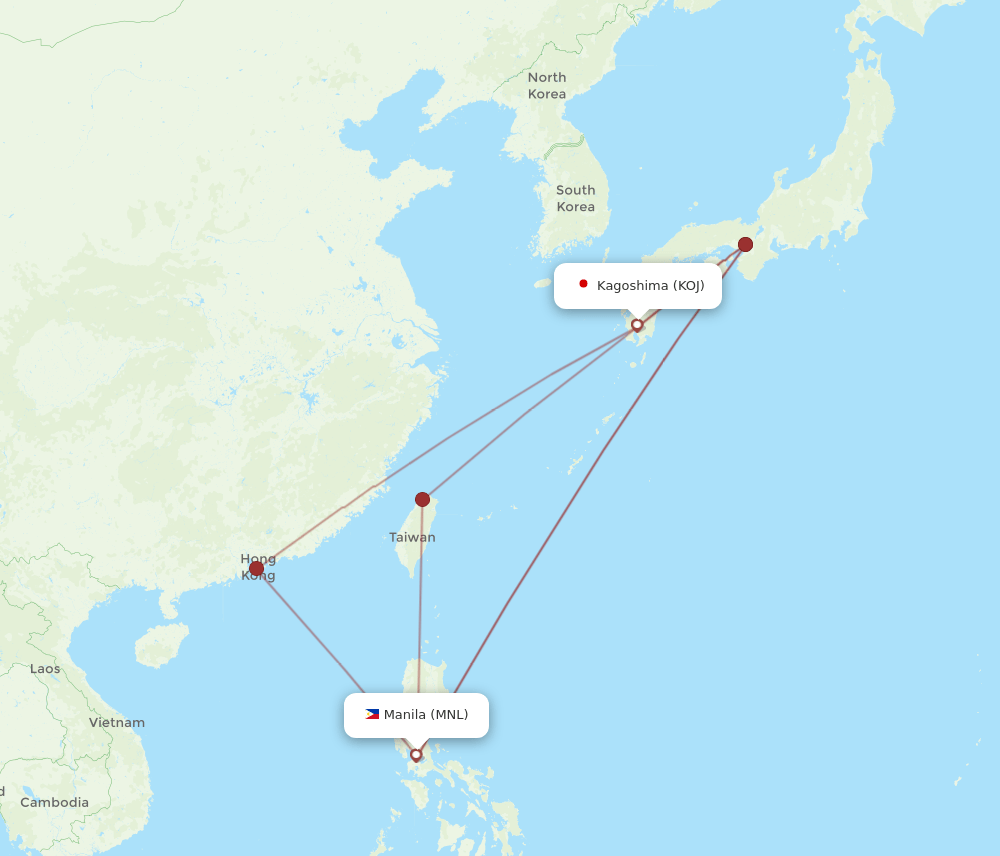 KOJ to MNL flights and routes map
