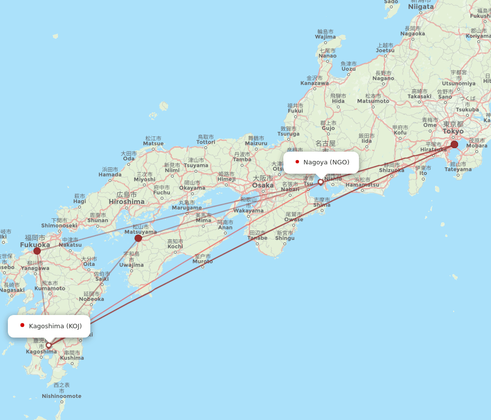 KOJ to NGO flights and routes map