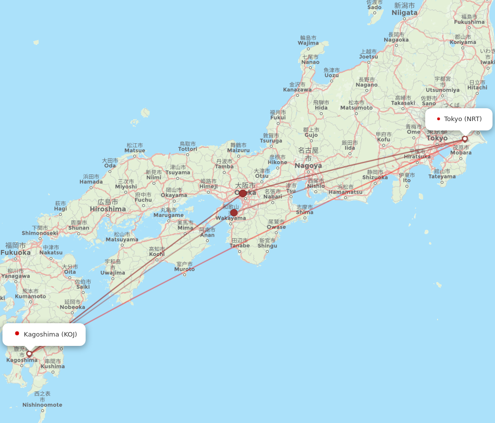 KOJ to NRT flights and routes map