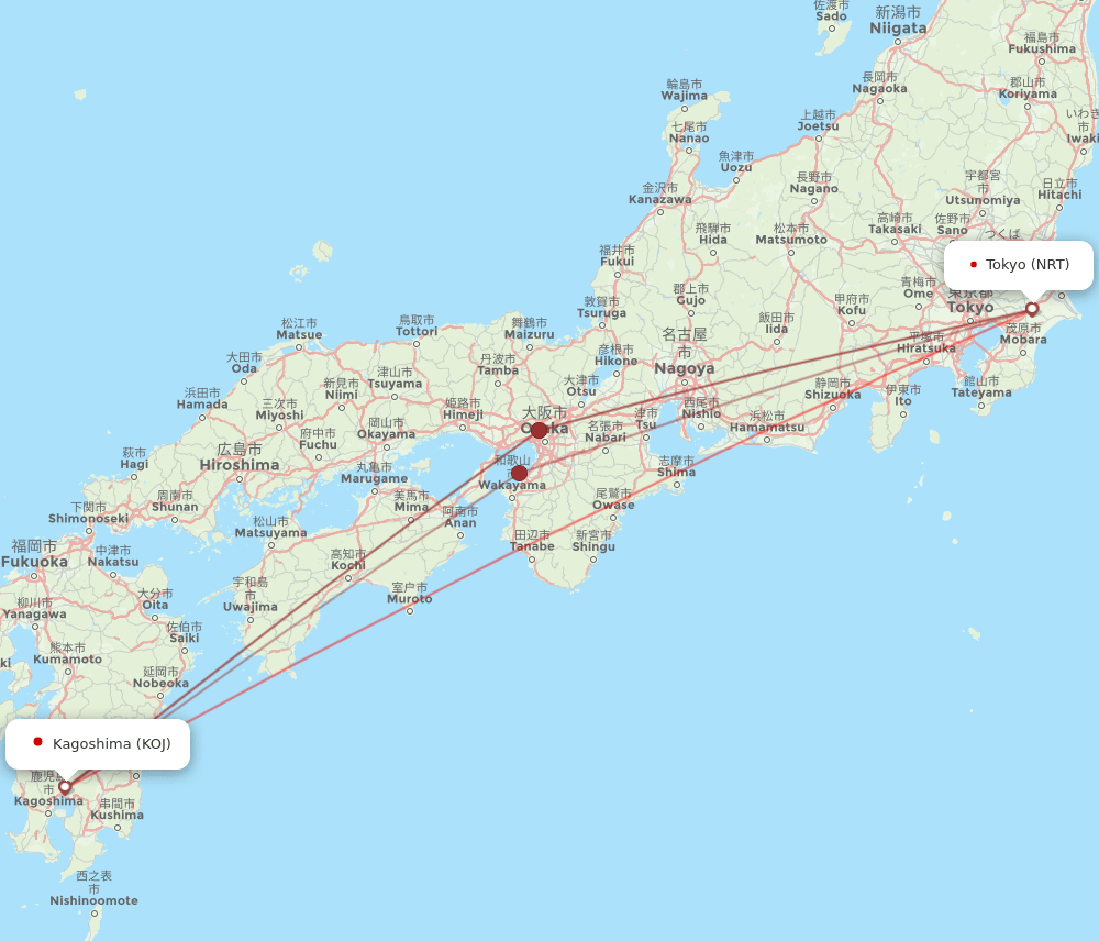 KOJ-NRT flight routes