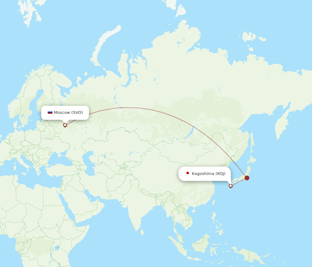 Kagoshima - Moscow route map and flight paths