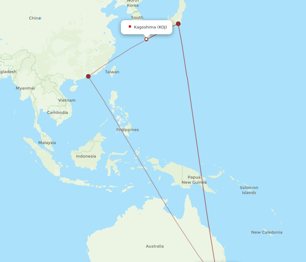 KOJ-SYD flight routes