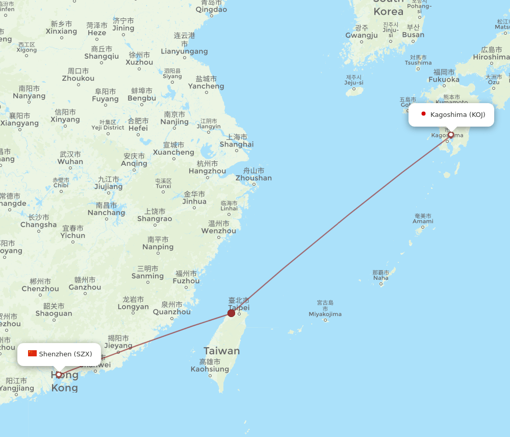 KOJ-SZX flight routes