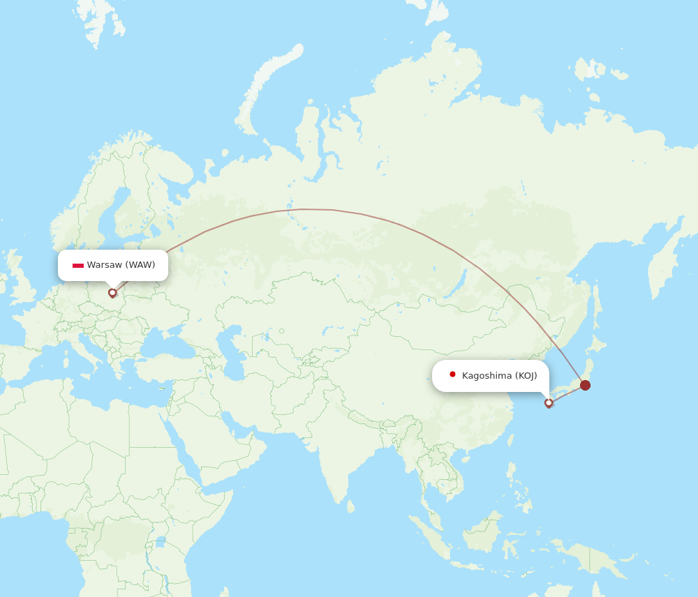 KOJ-WAW flight routes
