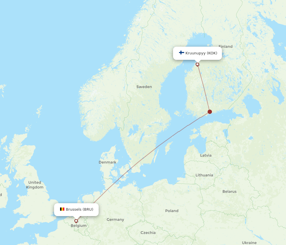 KOK to BRU flights and routes map