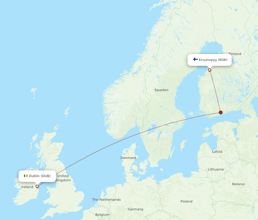 KOK to DUB flights and routes map