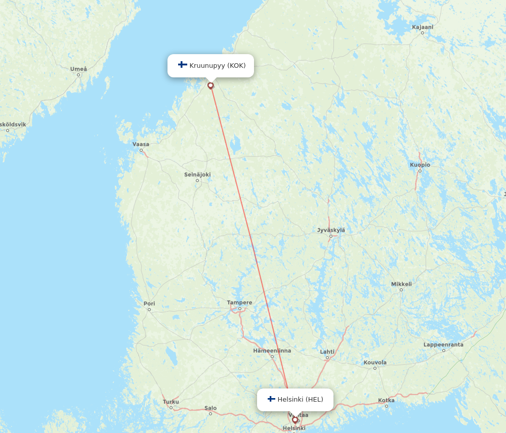 KOK to HEL flights and routes map