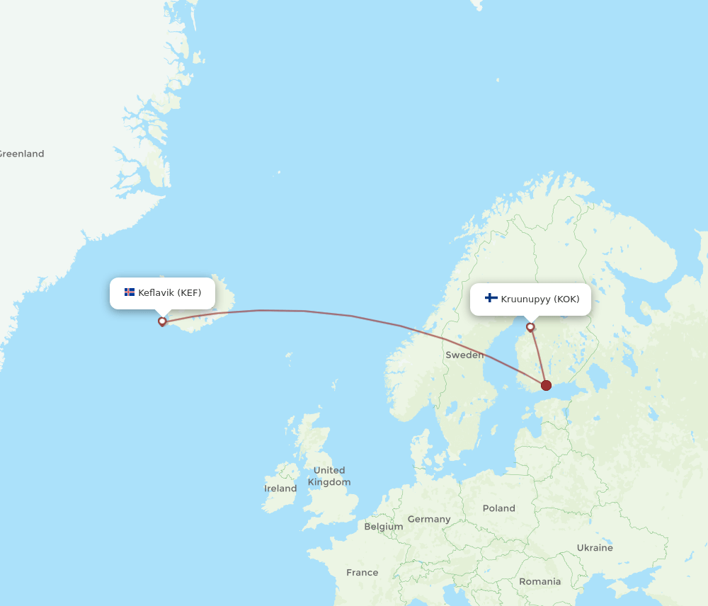 KOK-KEF flight routes