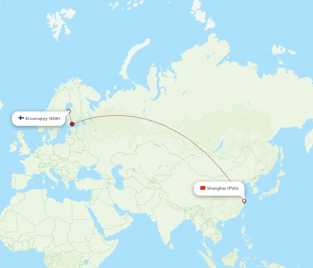 Shanghai - Kokkola/Pietarsaari route map and flight paths