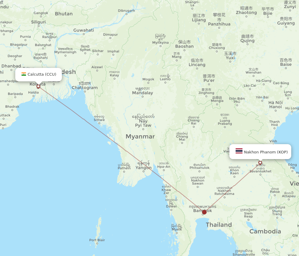 KOP-CCU flight routes