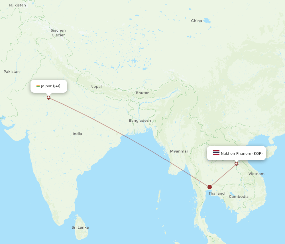 KOP to JAI flights and routes map