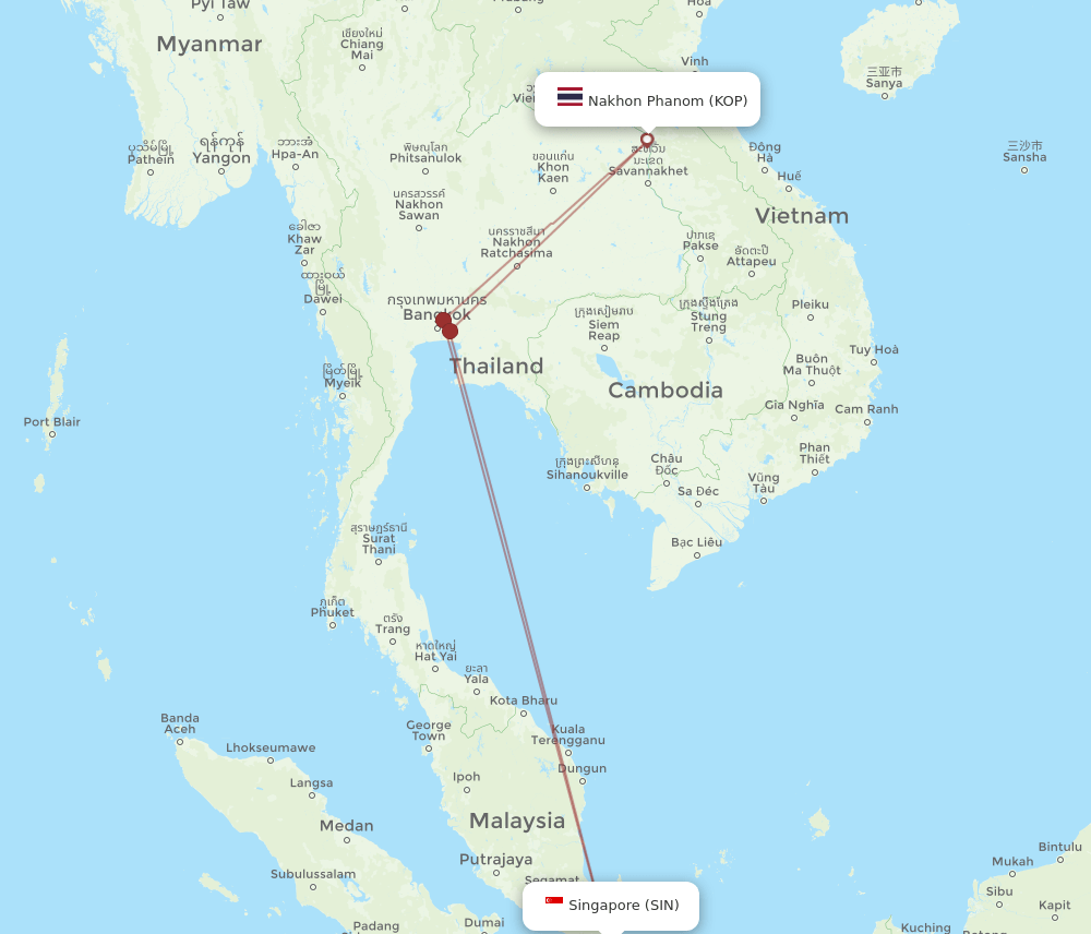 KOP-SIN flight routes
