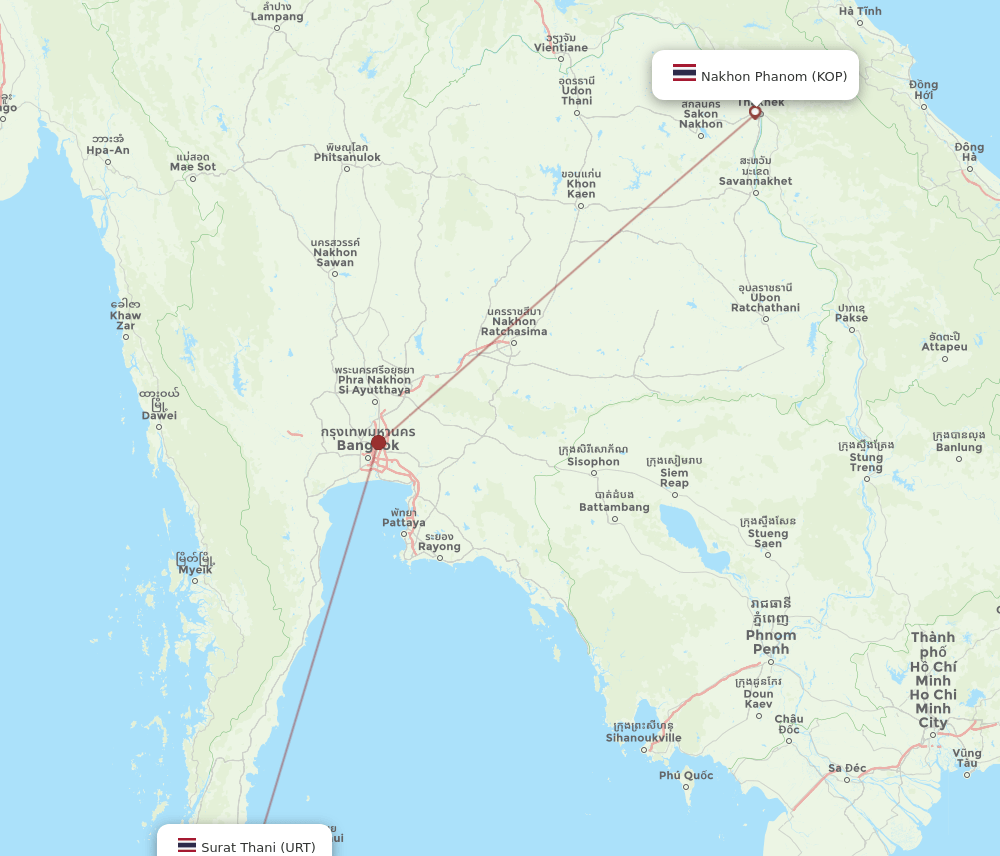 KOP to URT flights and routes map
