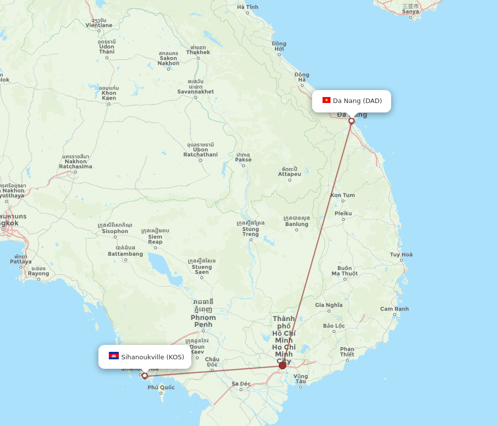 KOS to DAD flights and routes map