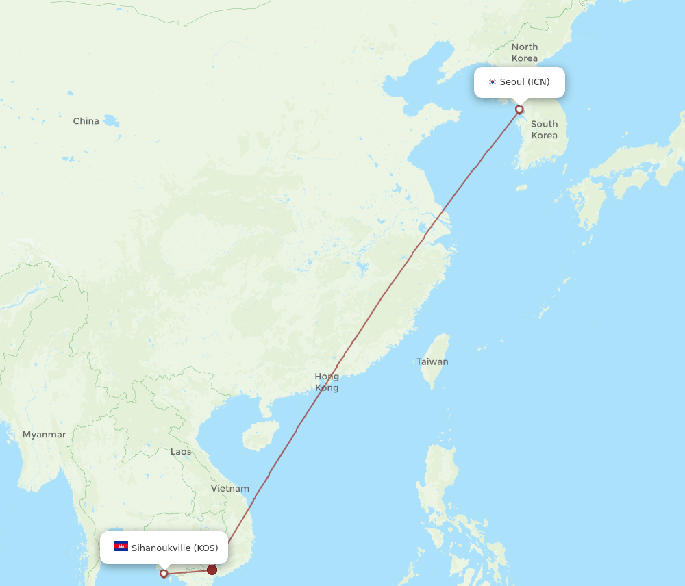 KOS-ICN flight routes