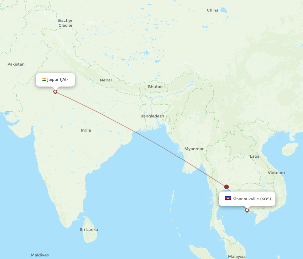 KOS to JAI flights and routes map