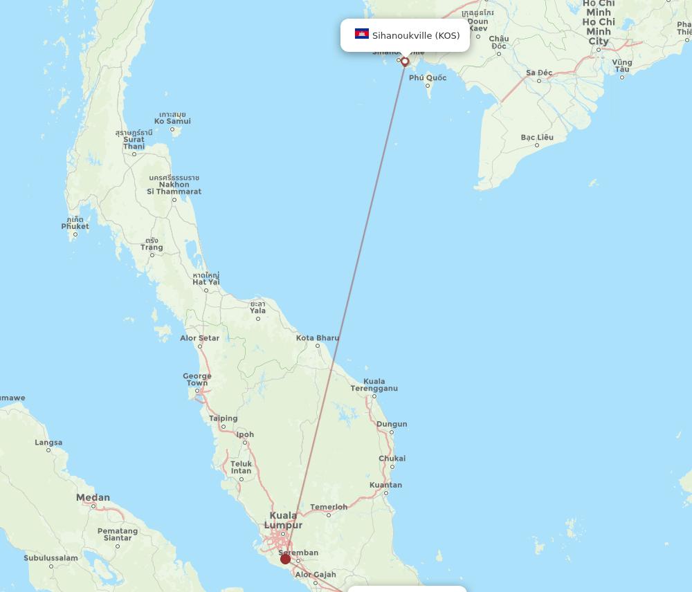 KOS-JHB flight routes
