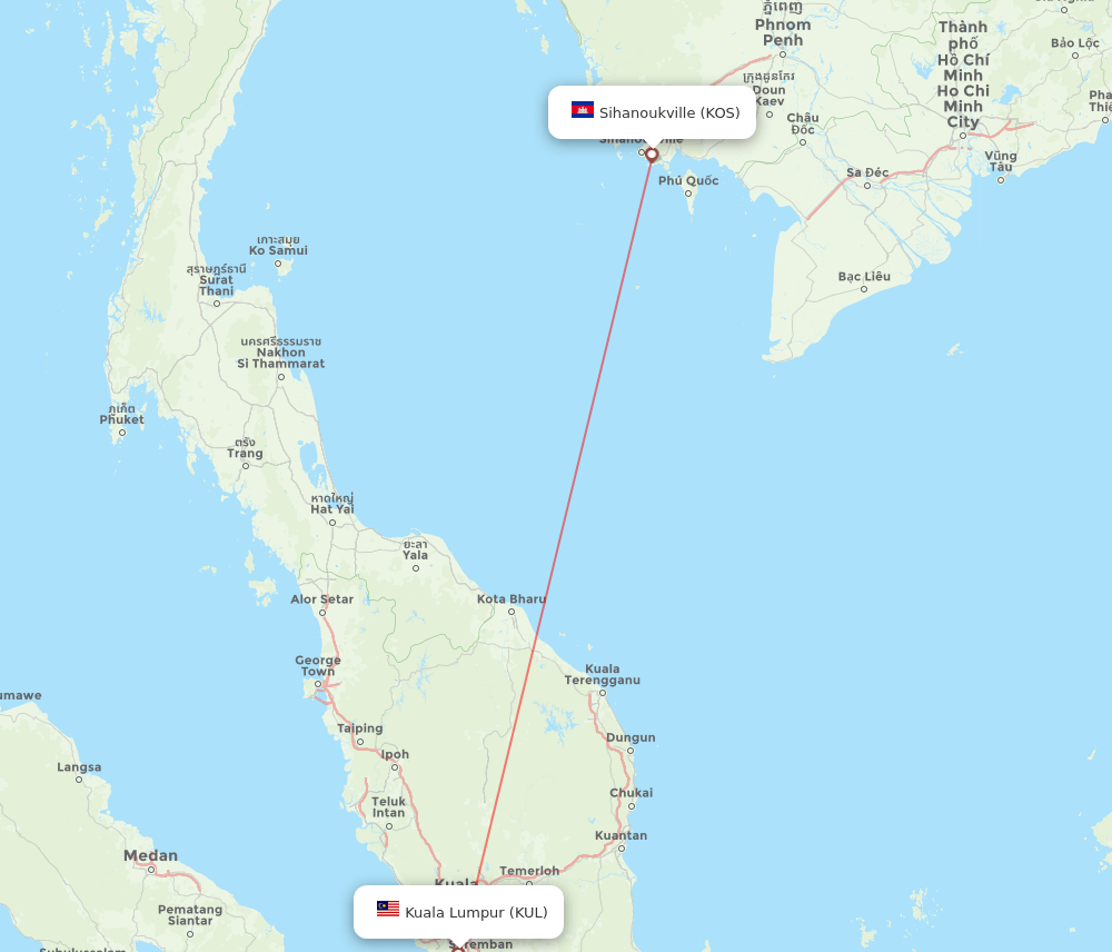 KOS to KUL flights and routes map