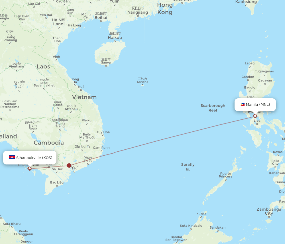 Manila - Sihanoukville route map and flight paths