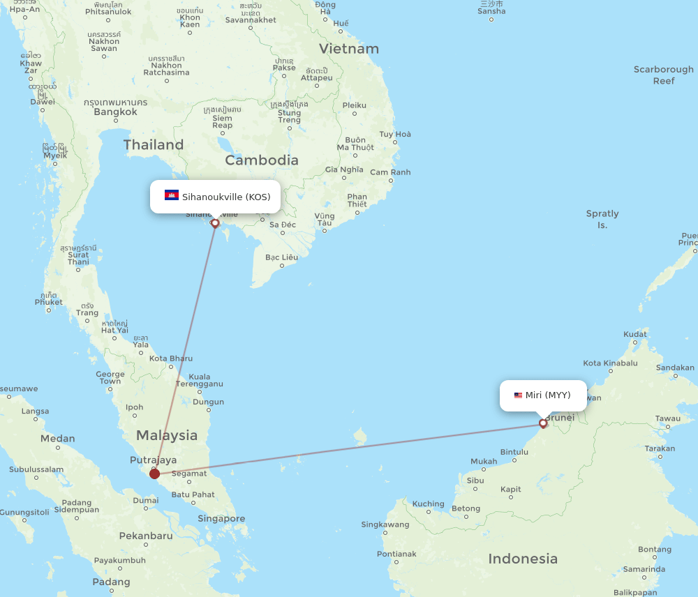 KOS-MYY flight routes