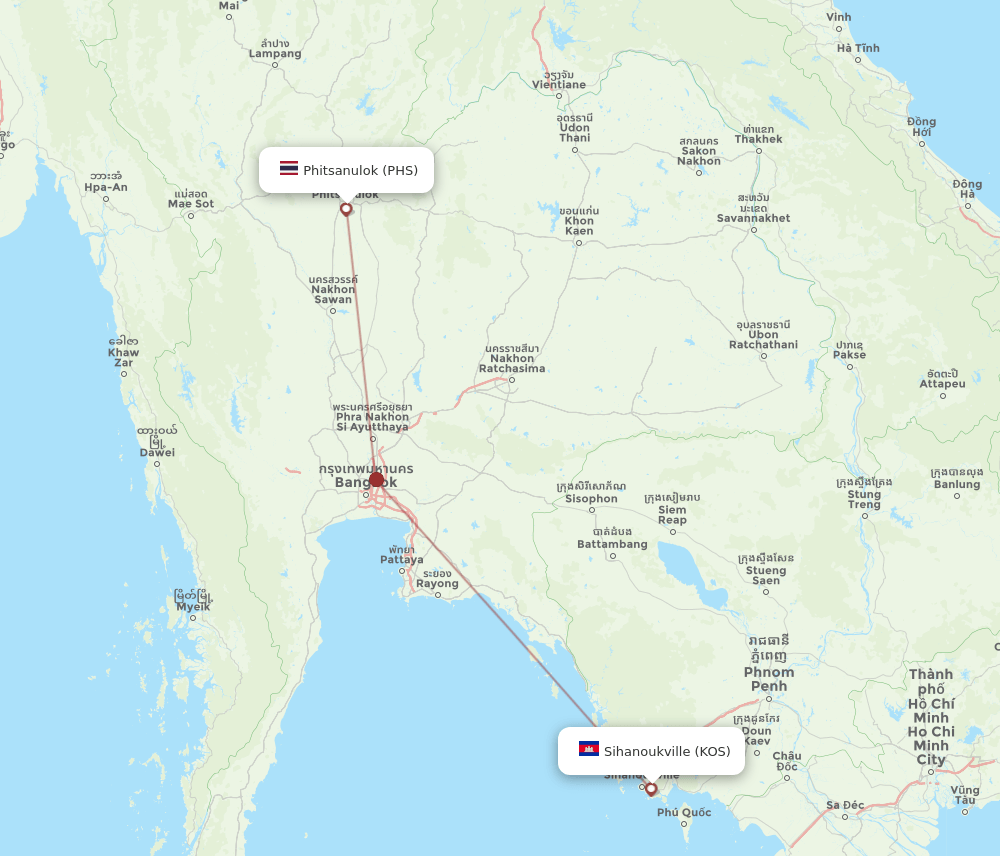 KOS to PHS flights and routes map