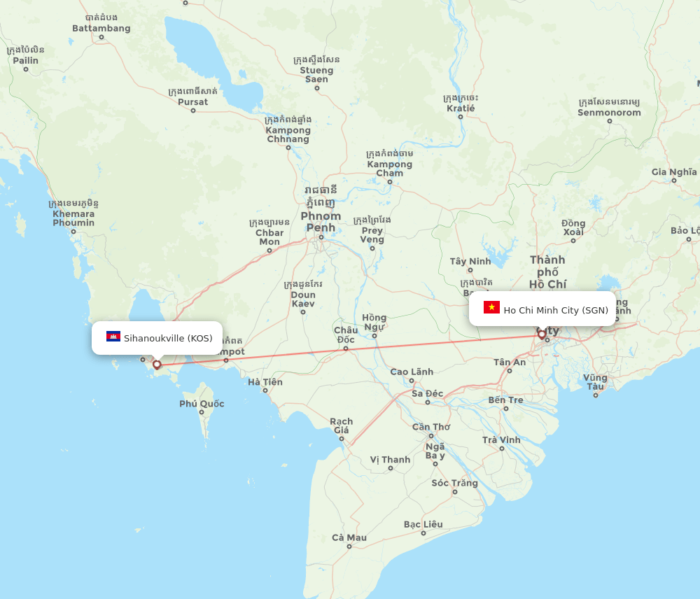 Sihanoukville - Ho Chi Minh City route map and flight paths