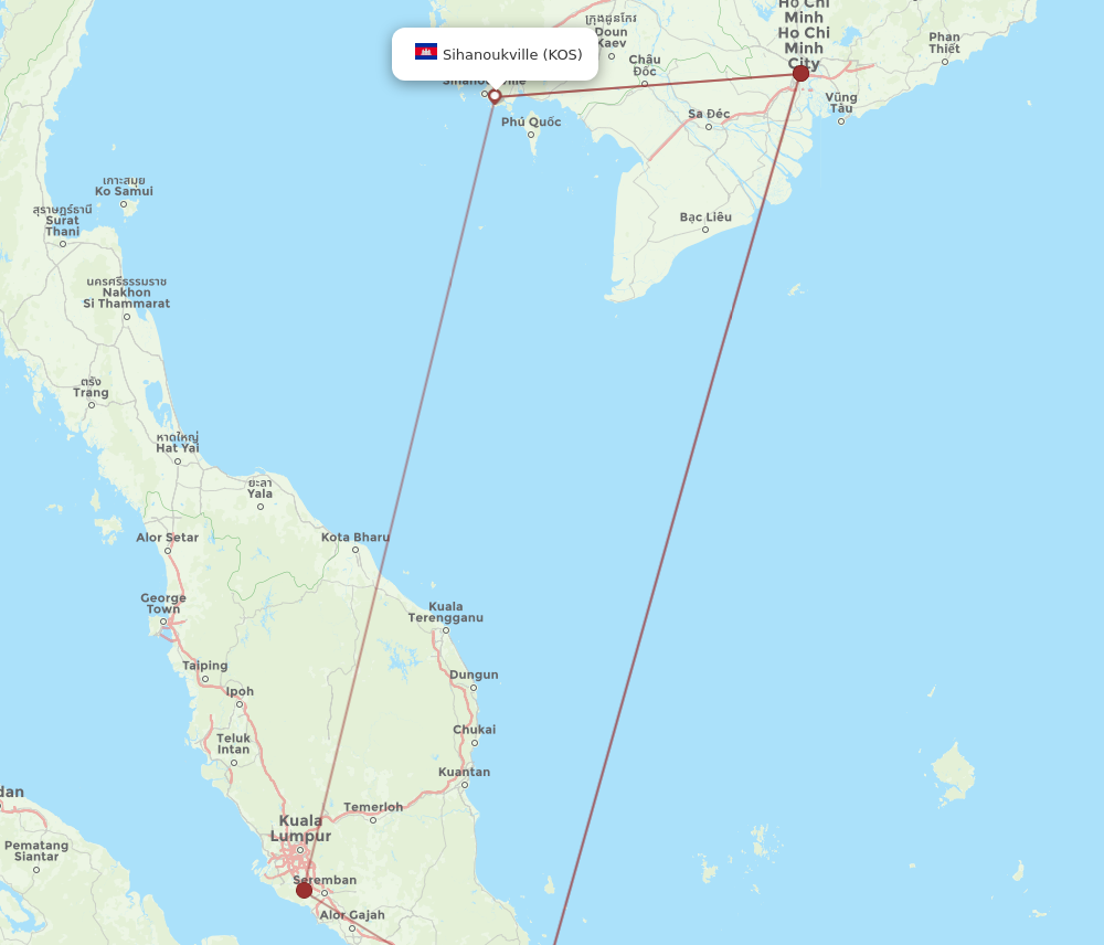 KOS to SIN flights and routes map