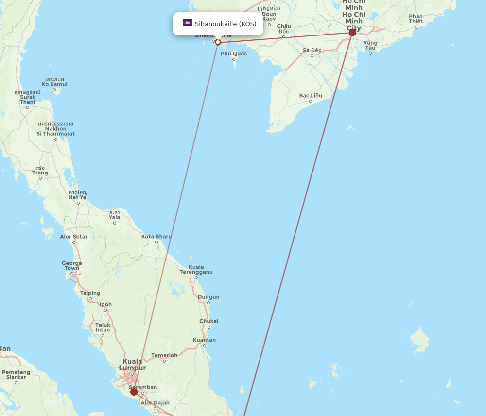 KOS-SIN flight routes