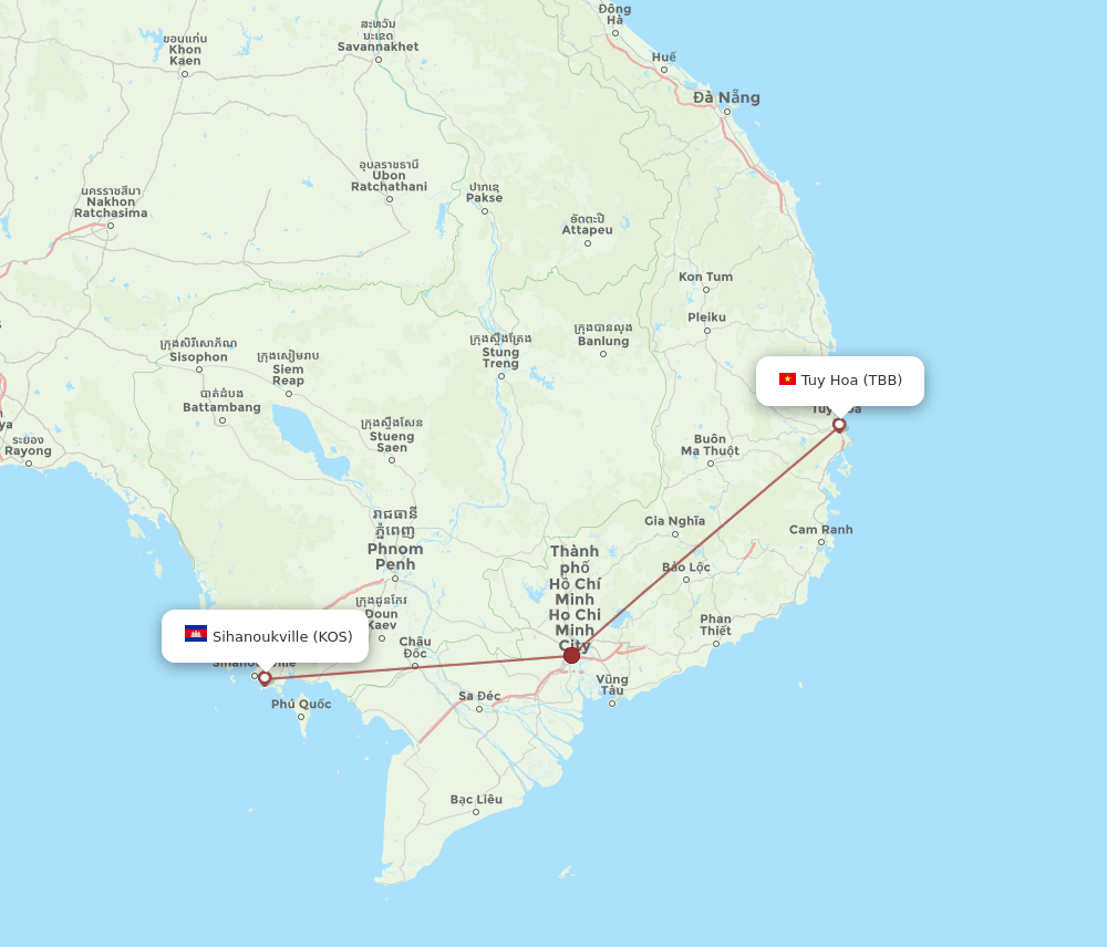 KOS to TBB flights and routes map