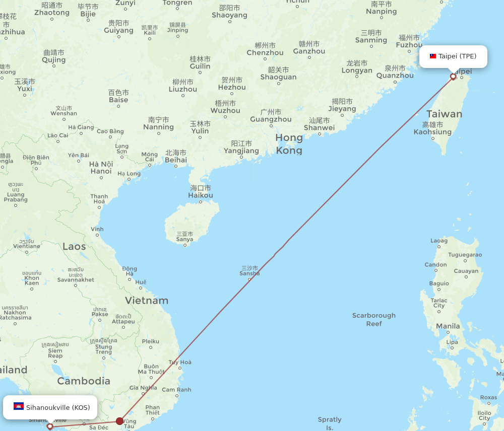 KOS-TPE flight routes