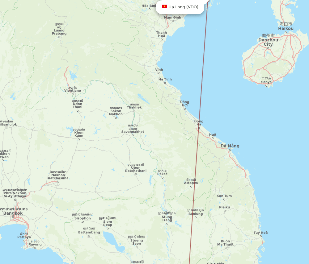 Sihanoukville - Quang Ninh route map and flight paths