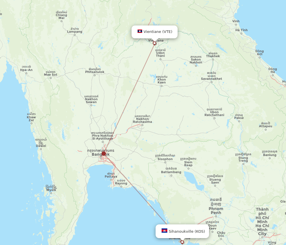 KOS-VTE flight routes