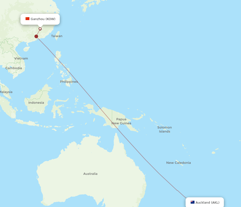 KOW to AKL flights and routes map