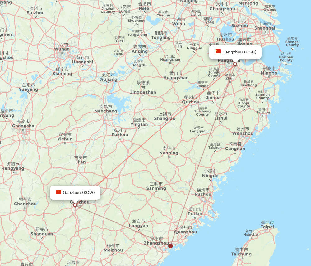 Ganzhou - Hangzhou route map and flight paths