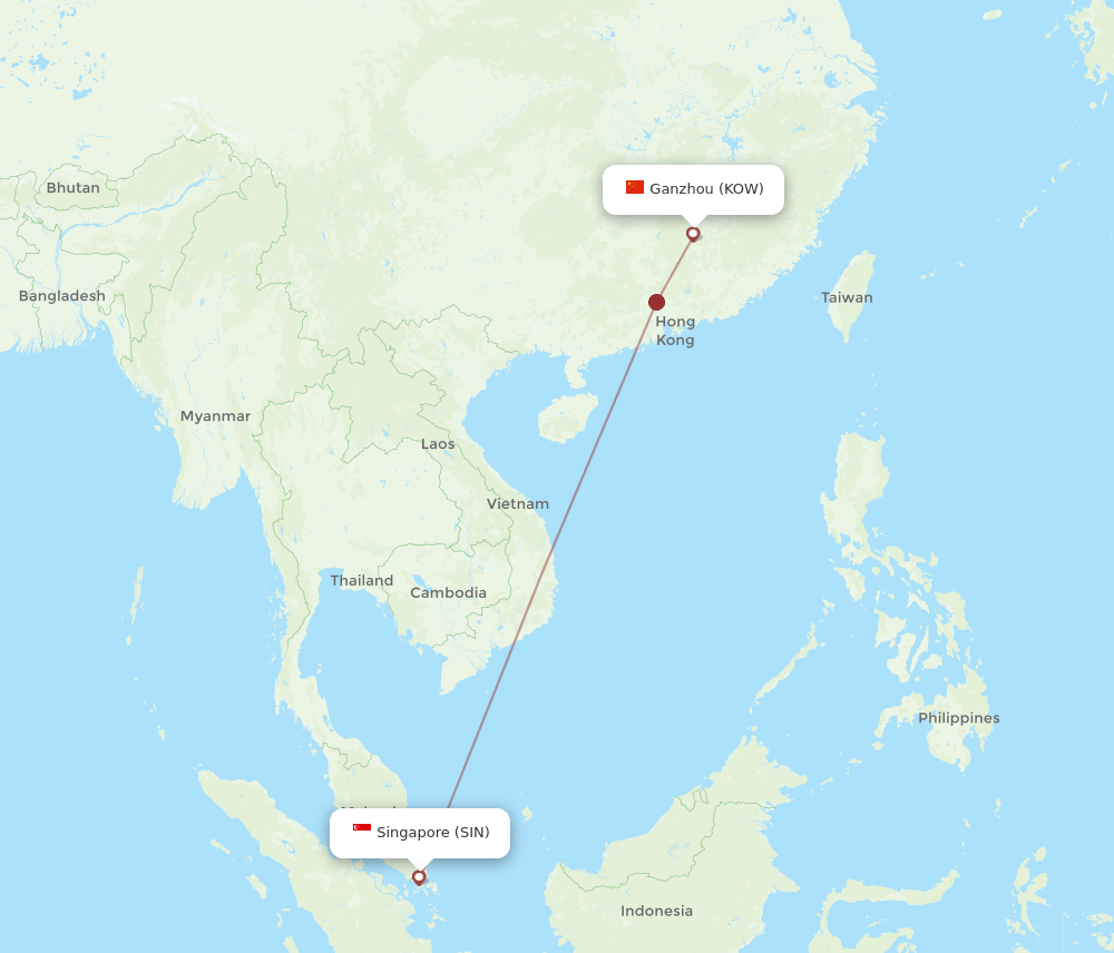 Ganzhou - Singapore route map and flight paths