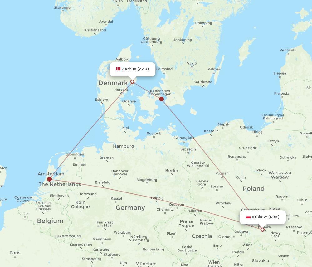 KRK-AAR flight routes