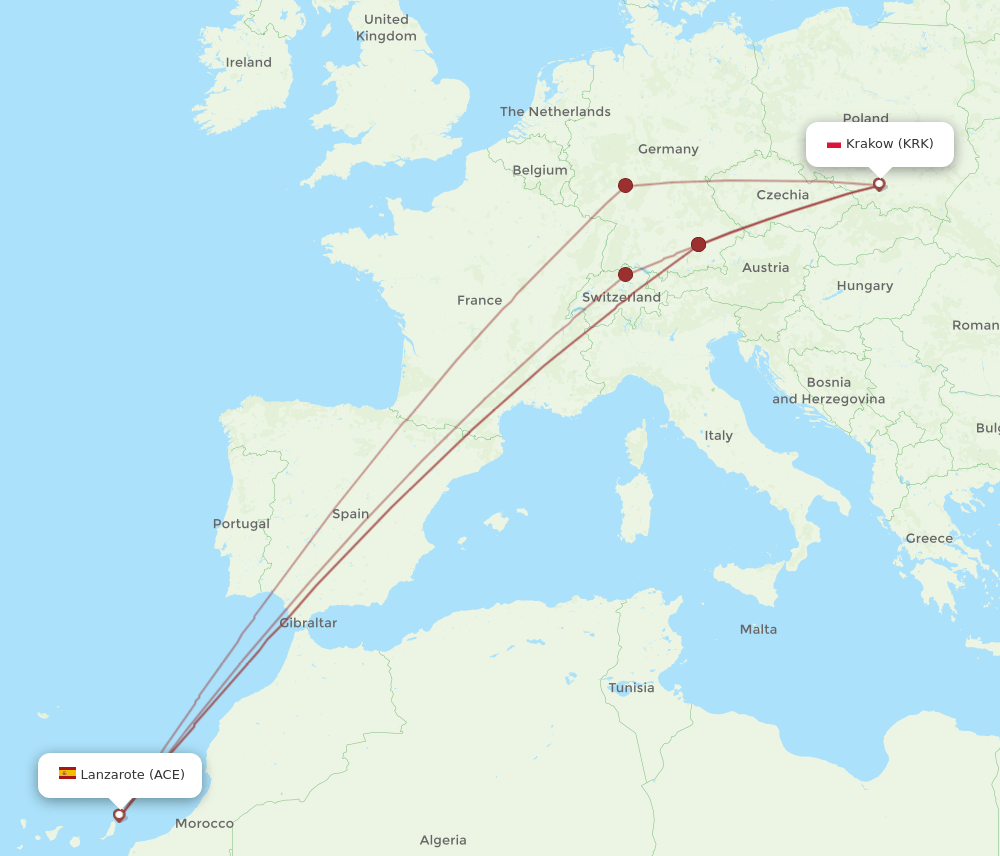 KRK-ACE flight routes