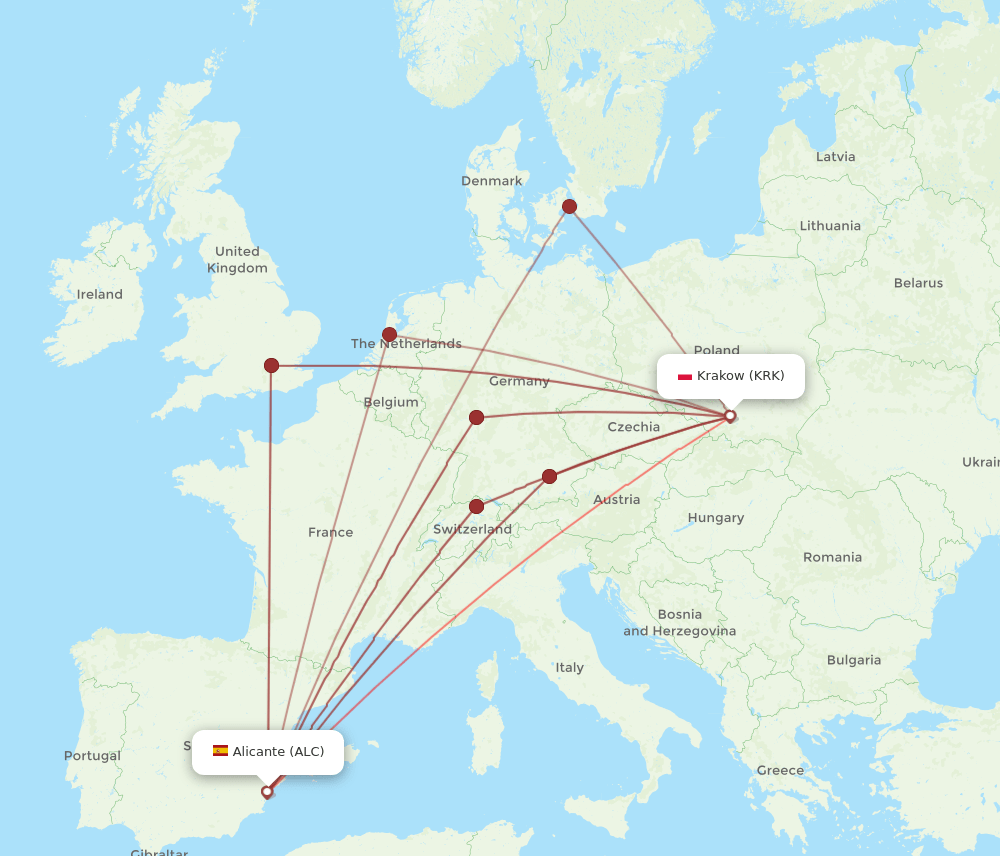 KRK-ALC flight routes