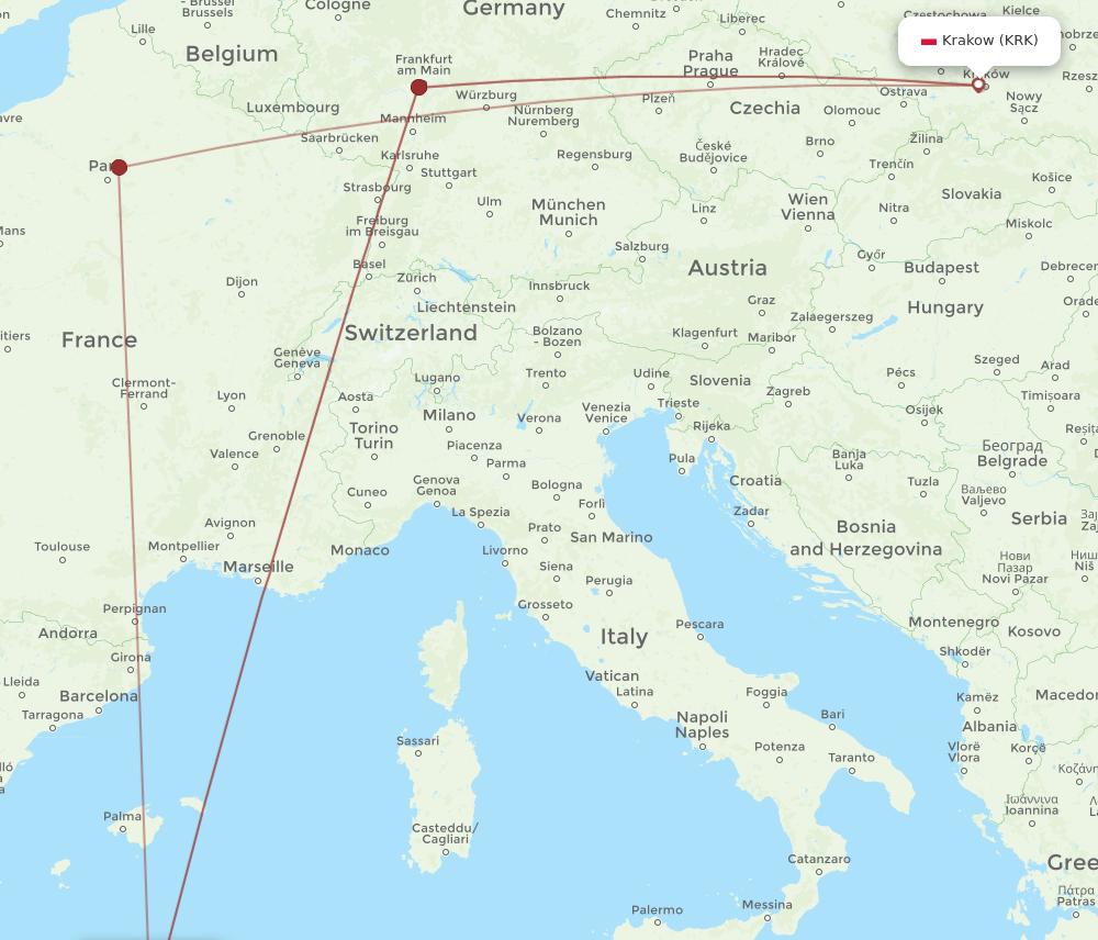 KRK to ALG flights and routes map