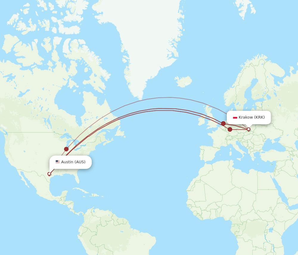 KRK-AUS flight routes