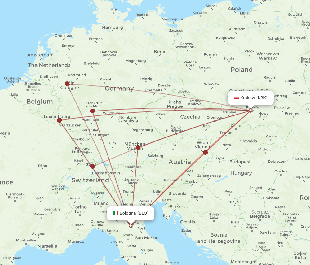 KRK to BLQ flights and routes map
