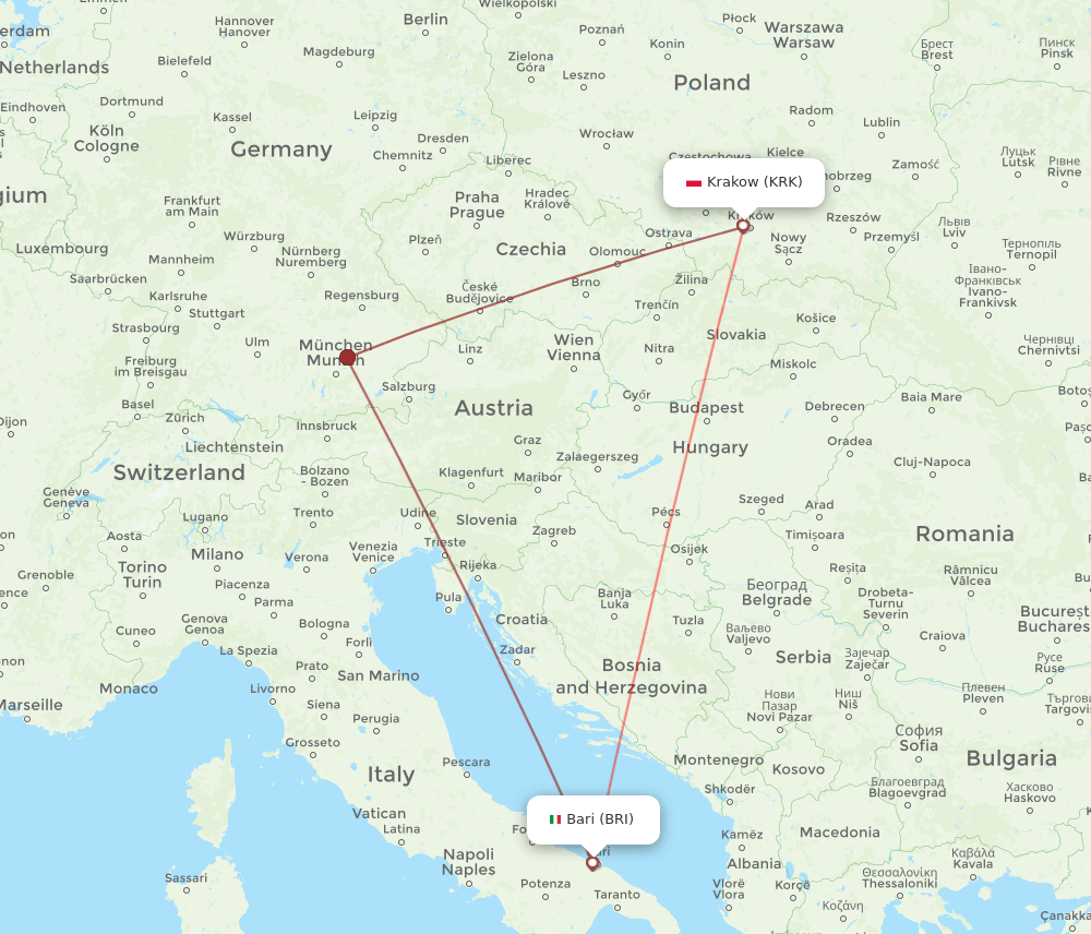 KRK-BRI flight routes