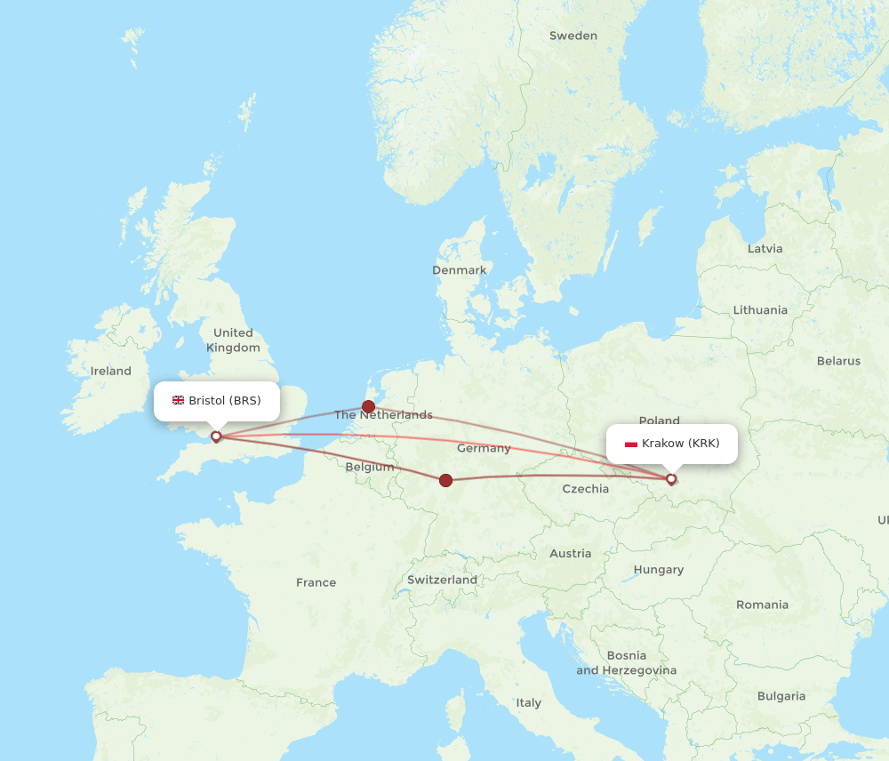 KRK-BRS flight routes