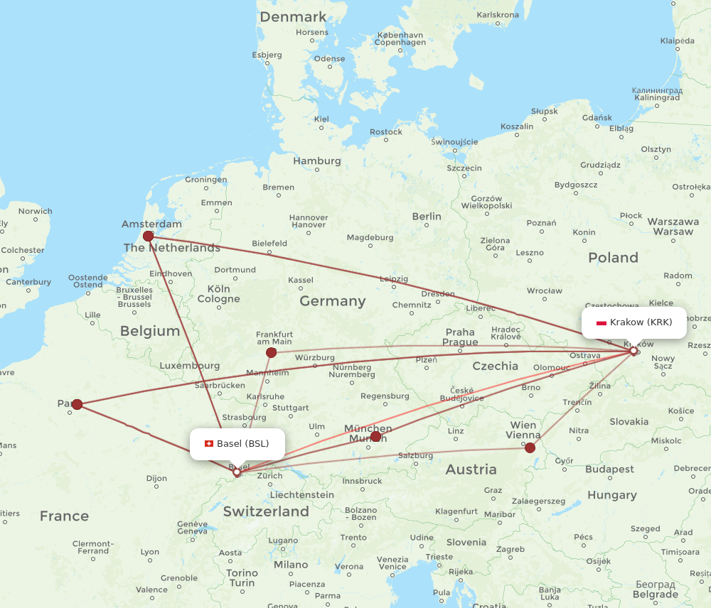 KRK to BSL flights and routes map