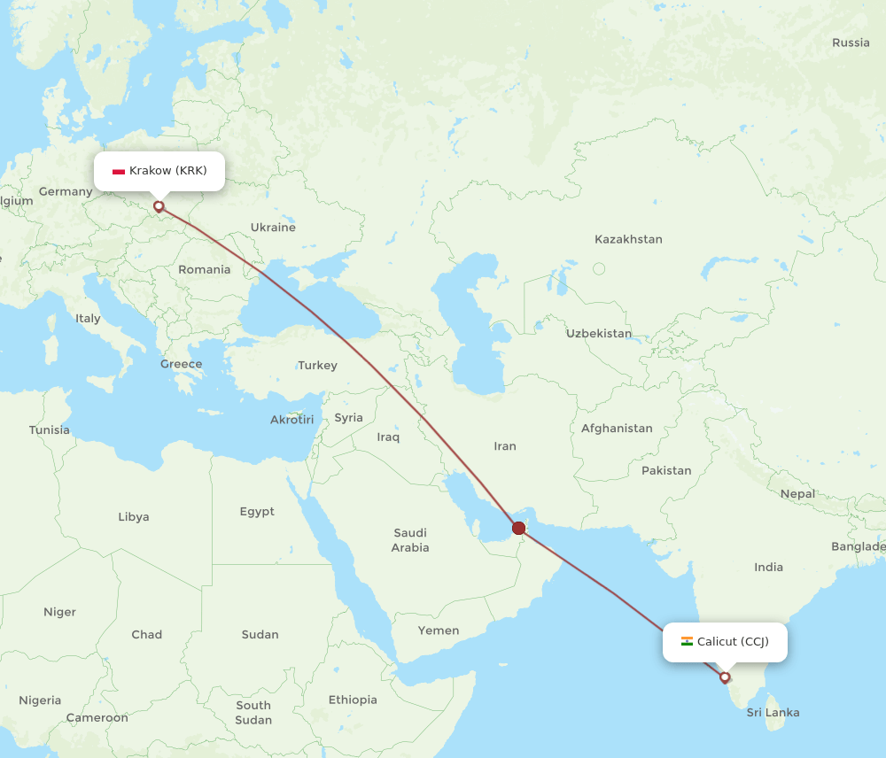 KRK-CCJ flight routes